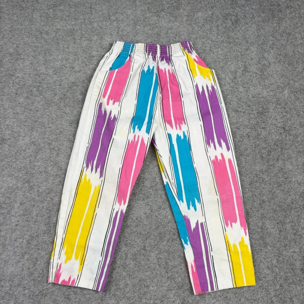 Vintage Abstract Print Pants Women Small Multicolor High Waisted Retro 80s 90s - Picture 2 of 16